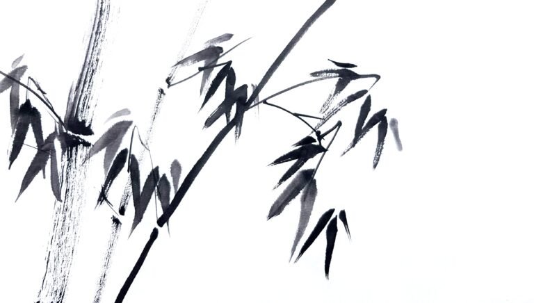 Bamboo painted in black ink on a white background