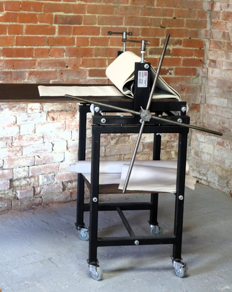 Intaglio printing press in place at the Threshing Barn